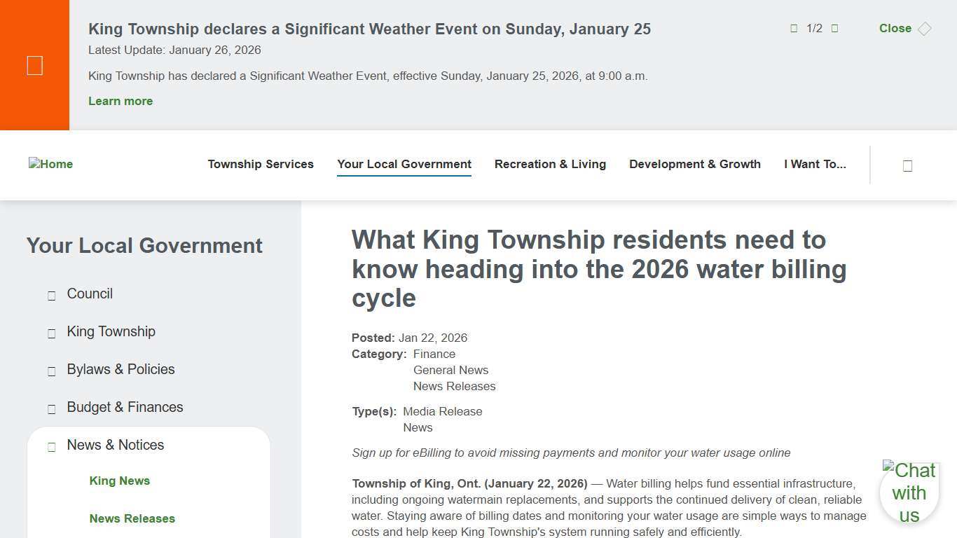 What King Township residents need to know heading into the 2026 water billing cycle Township Of King